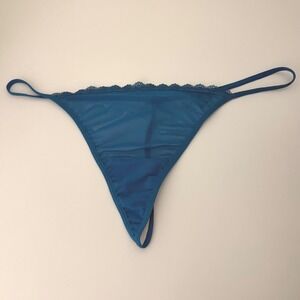 Adore Me Womens Teal Blue Sheer Mesh Lace Trim String Thong Panty 2X
